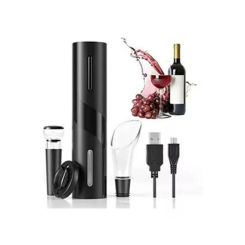 Kit Abridor de Vinho Elétrico Automático + Cortador + Tampa A Vácuo + Aerador